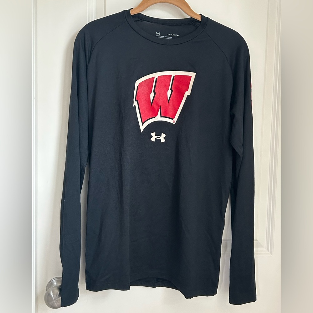 Under Armour Black Long Sleeve Tee with Wisconsin Badger Logo